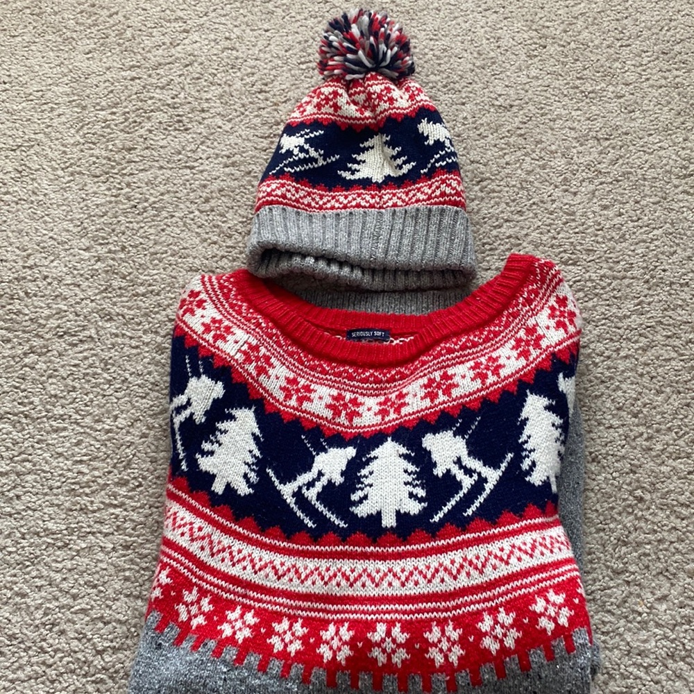 American Eagle Skiier Sweater (Medium Tall) and Hat